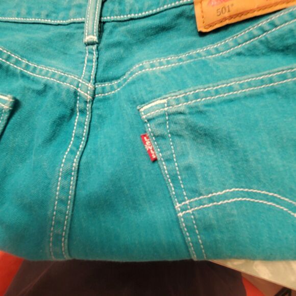 Levi’s 501 Button Fly Jeans Men’s 36x34 Bright Teal Blue Rare Color Edition Clas - Picture 4 of 10